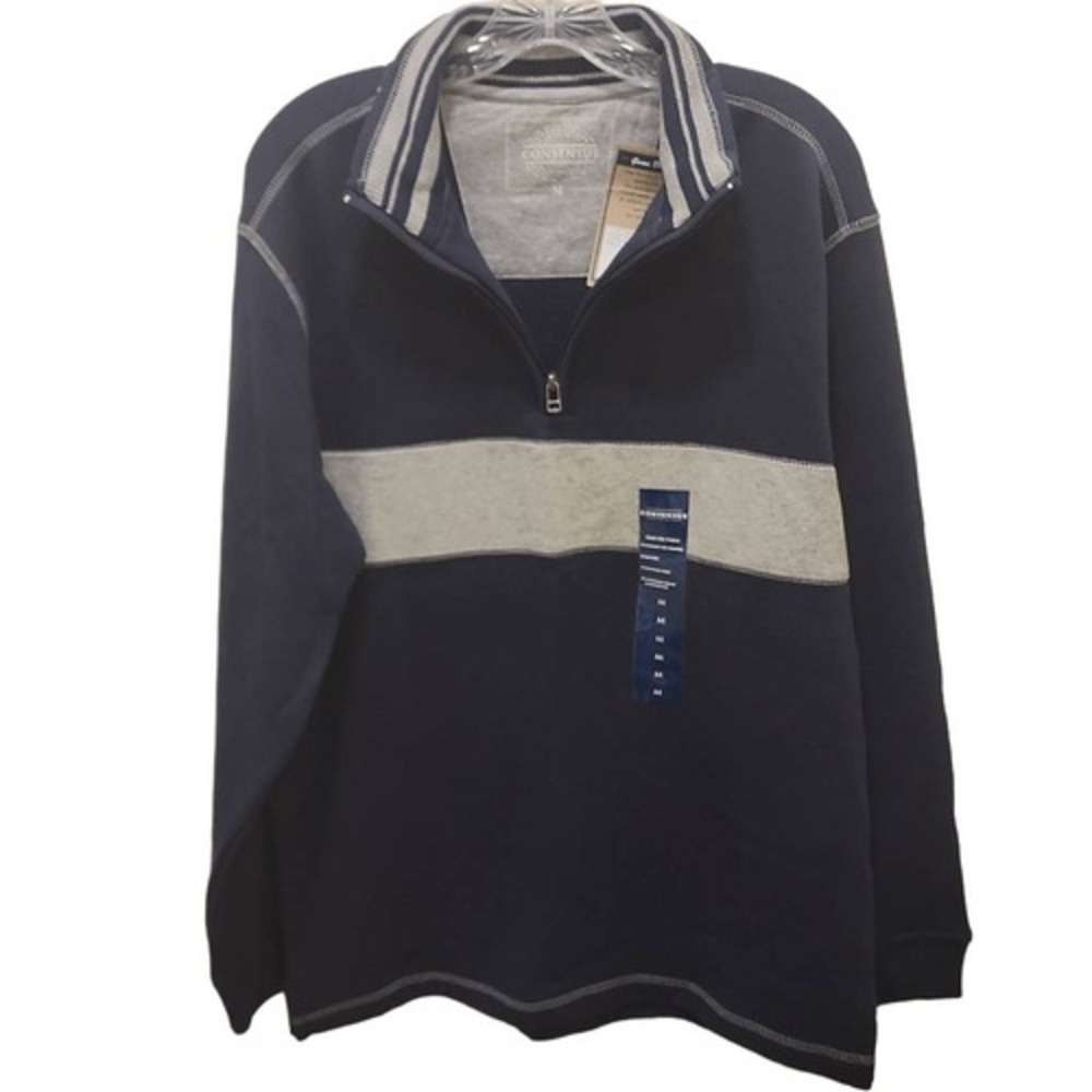 Consensus Mens Sueded Fleece Quarter Zip Pullover Navy Blue‎ Grey CK08331 Size M